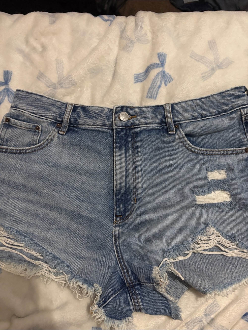 PacSun Light Blue Distressed High-Rise Denim Shorts